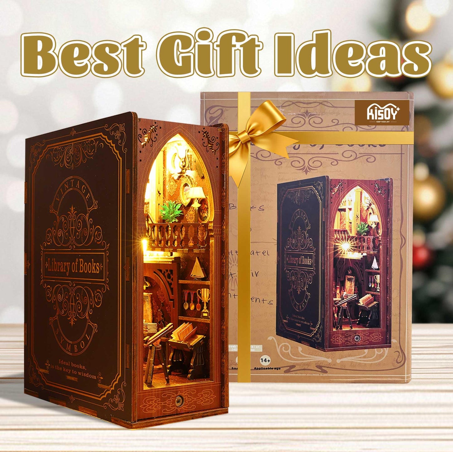 Kisoy Book Nook Kit - 3D Wooden Puzzle DIY Miniature House for Shelves