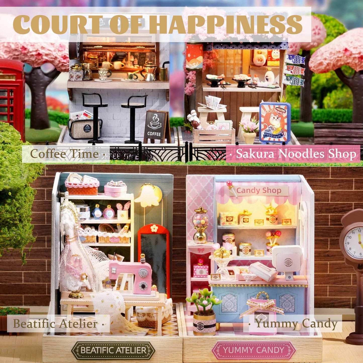 Kisoy Dollhouse Miniature Kit with Furniture — DIY 3D Wood House, Dust Cover, LED