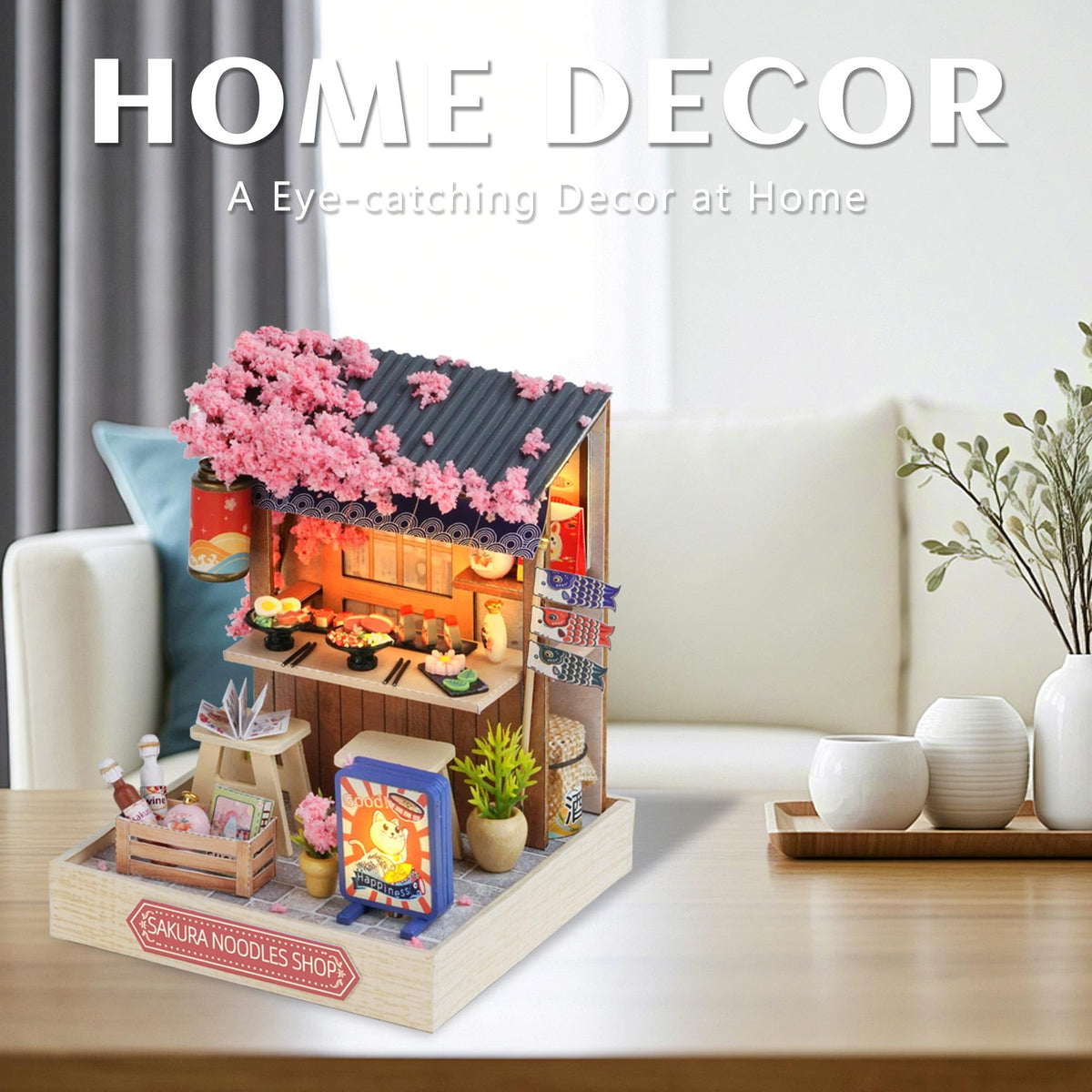 Kisoy Dollhouse Miniature Kit with Furniture — DIY 3D Wood House, Dust Cover, LED
