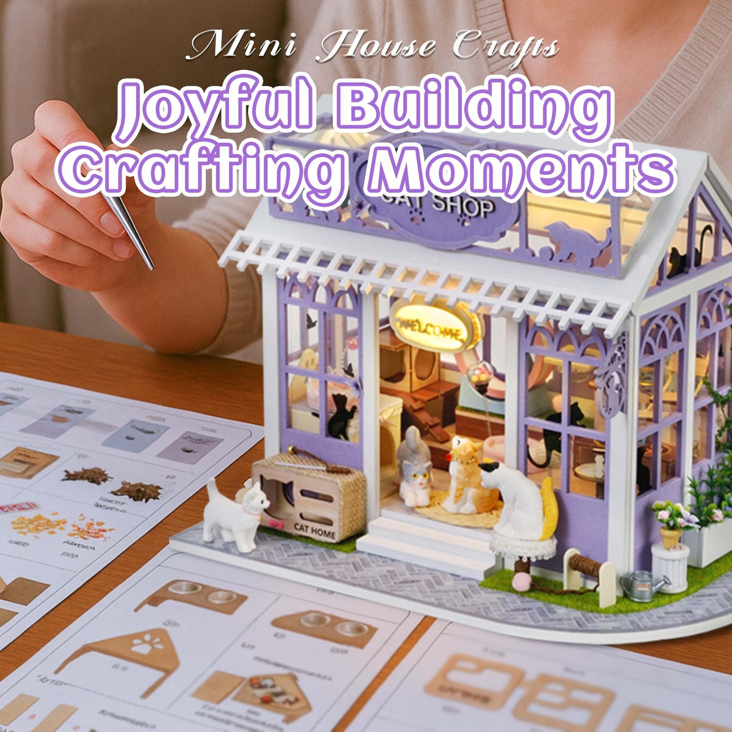 Kisoy DIY Miniature House Kit – Tiny House with Furniture & LED Light
