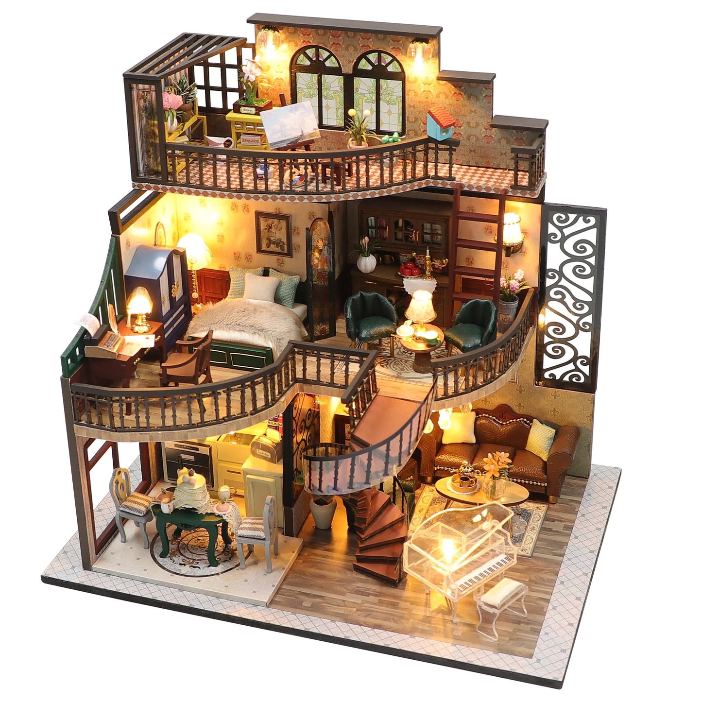 Kisoy DIY Miniature House Kit – LED Lighted Mini Scene for Adults & Teens