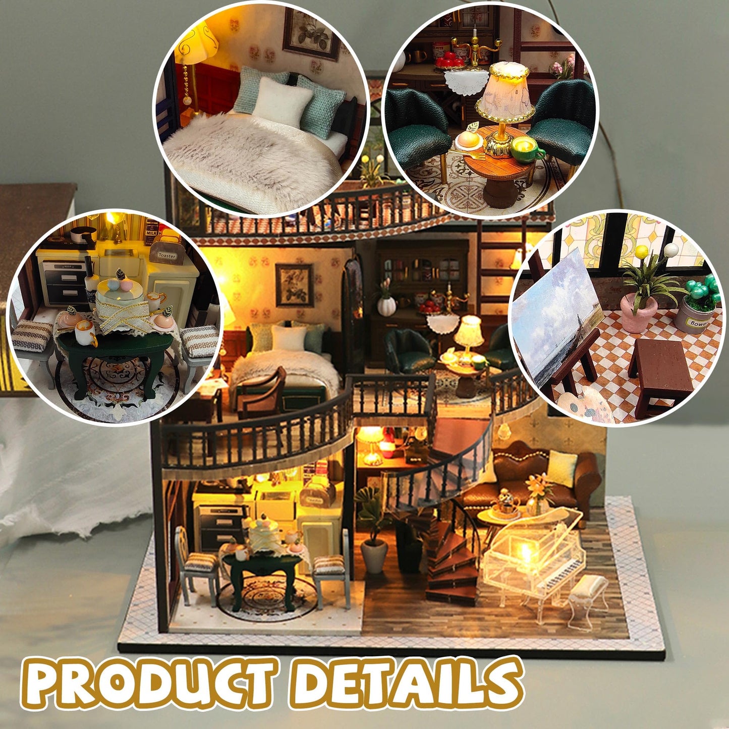 Kisoy DIY Miniature House Kit – LED Lighted Mini Scene for Adults & Teens