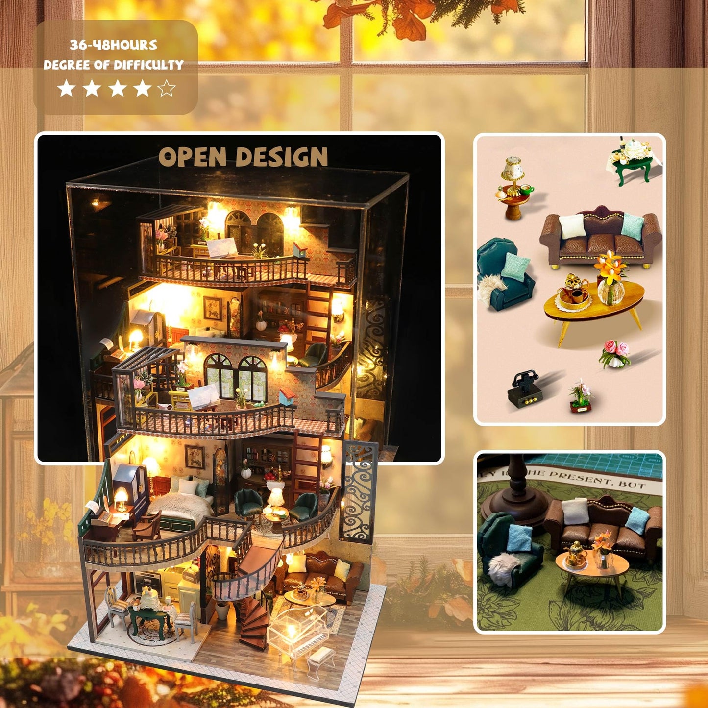 Kisoy DIY Miniature House Kit – LED Lighted Mini Scene for Adults & Teens