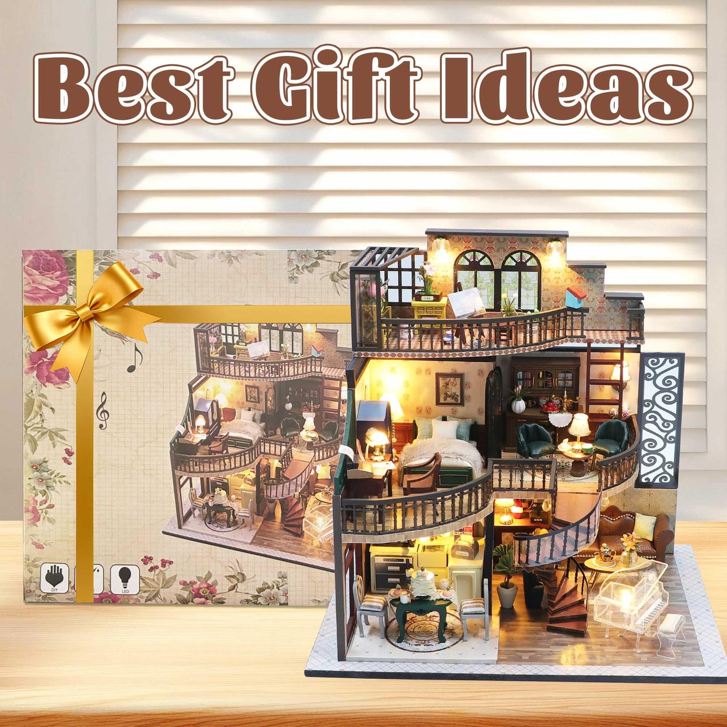 Kisoy DIY Miniature House Kit – LED Lighted Mini Scene for Adults & Teens