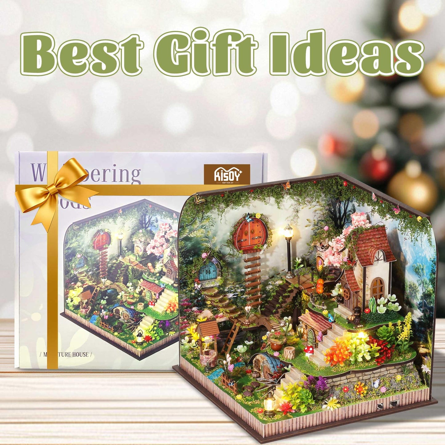 Kisoy DIY Miniature House Kit – Whispering Woods Tiny House with Furniture & LED Light