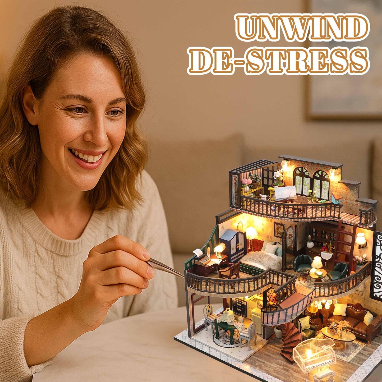 Kisoy DIY Miniature House Kit – LED Lighted Mini Scene for Adults & Teens