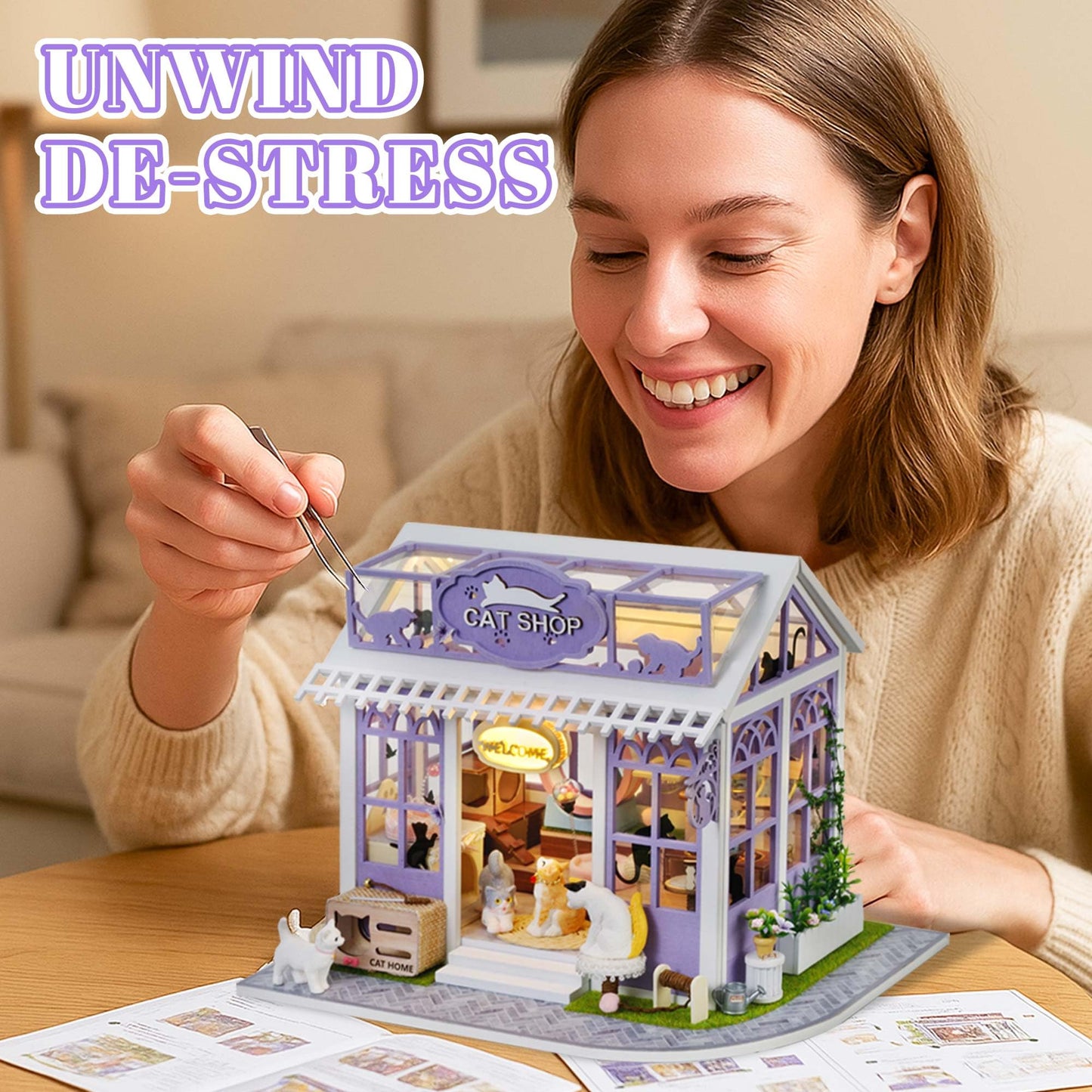 Kisoy DIY Miniature House Kit – Tiny House with Furniture & LED Light