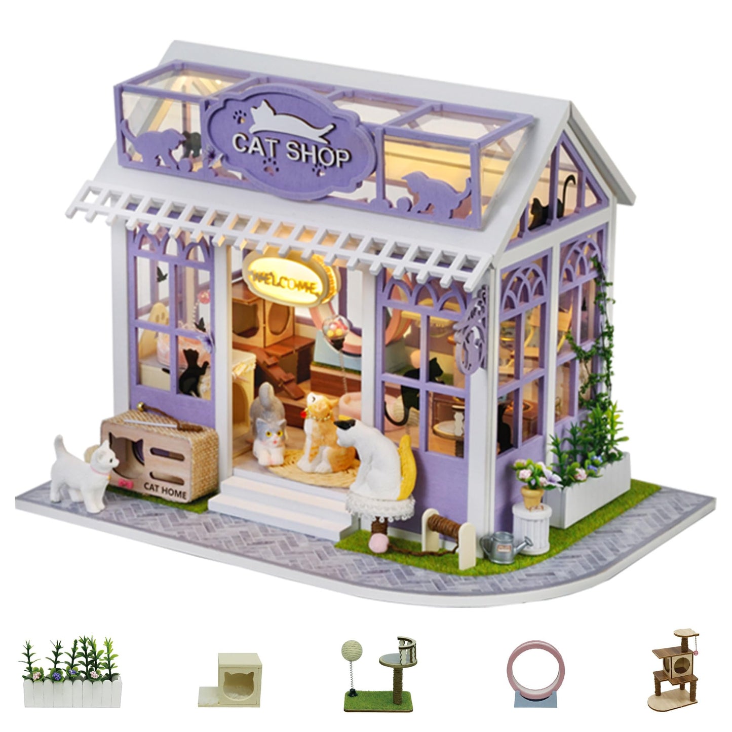 Kisoy DIY Miniature House Kit – Tiny House with Furniture & LED Light