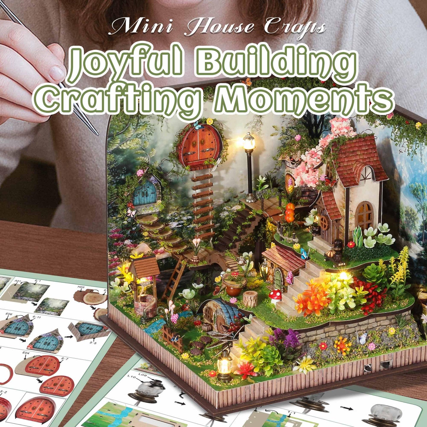 Kisoy DIY Miniature House Kit – Whispering Woods Tiny House with Furniture & LED Light