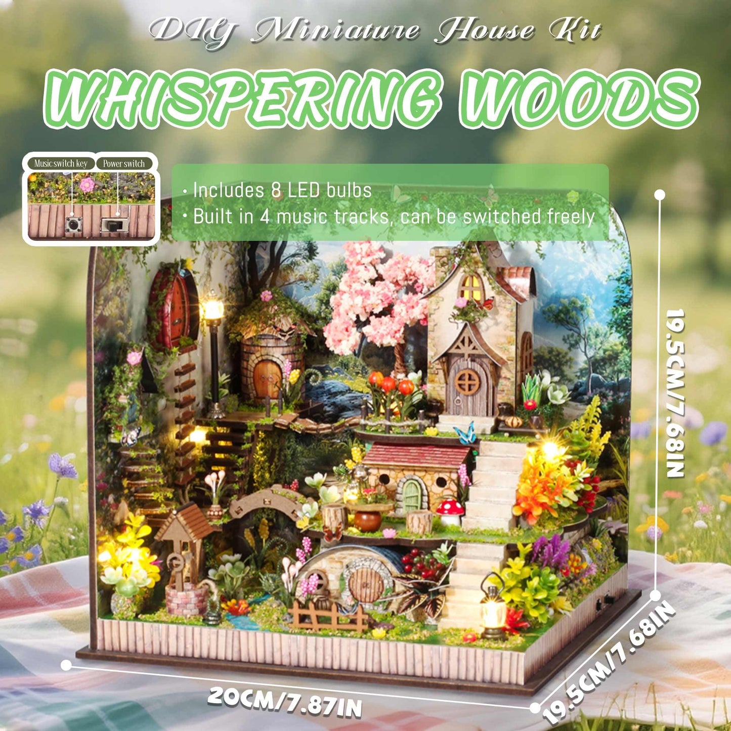 Kisoy DIY Miniature House Kit – Whispering Woods Tiny House with Furniture & LED Light