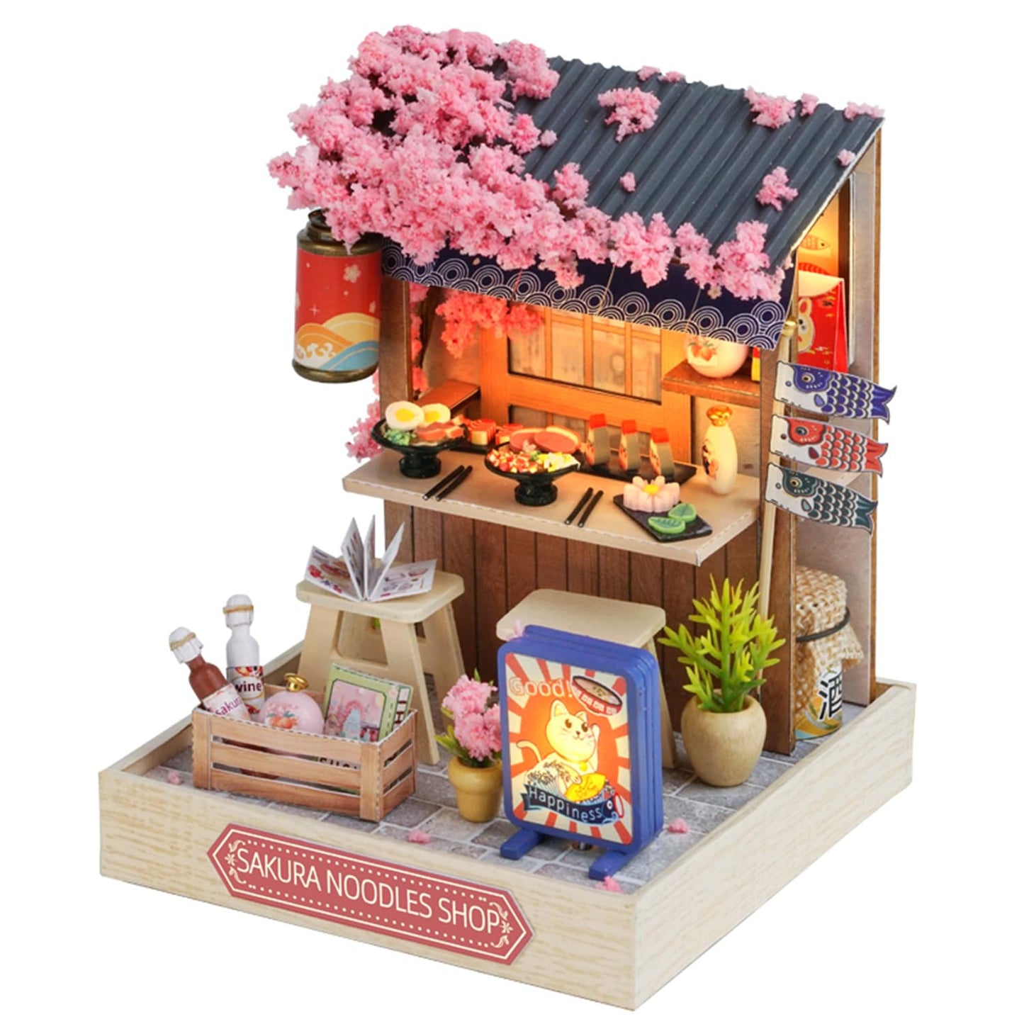 Kisoy Dollhouse Miniature Kit with Furniture — DIY 3D Wood House, Dust Cover, LED