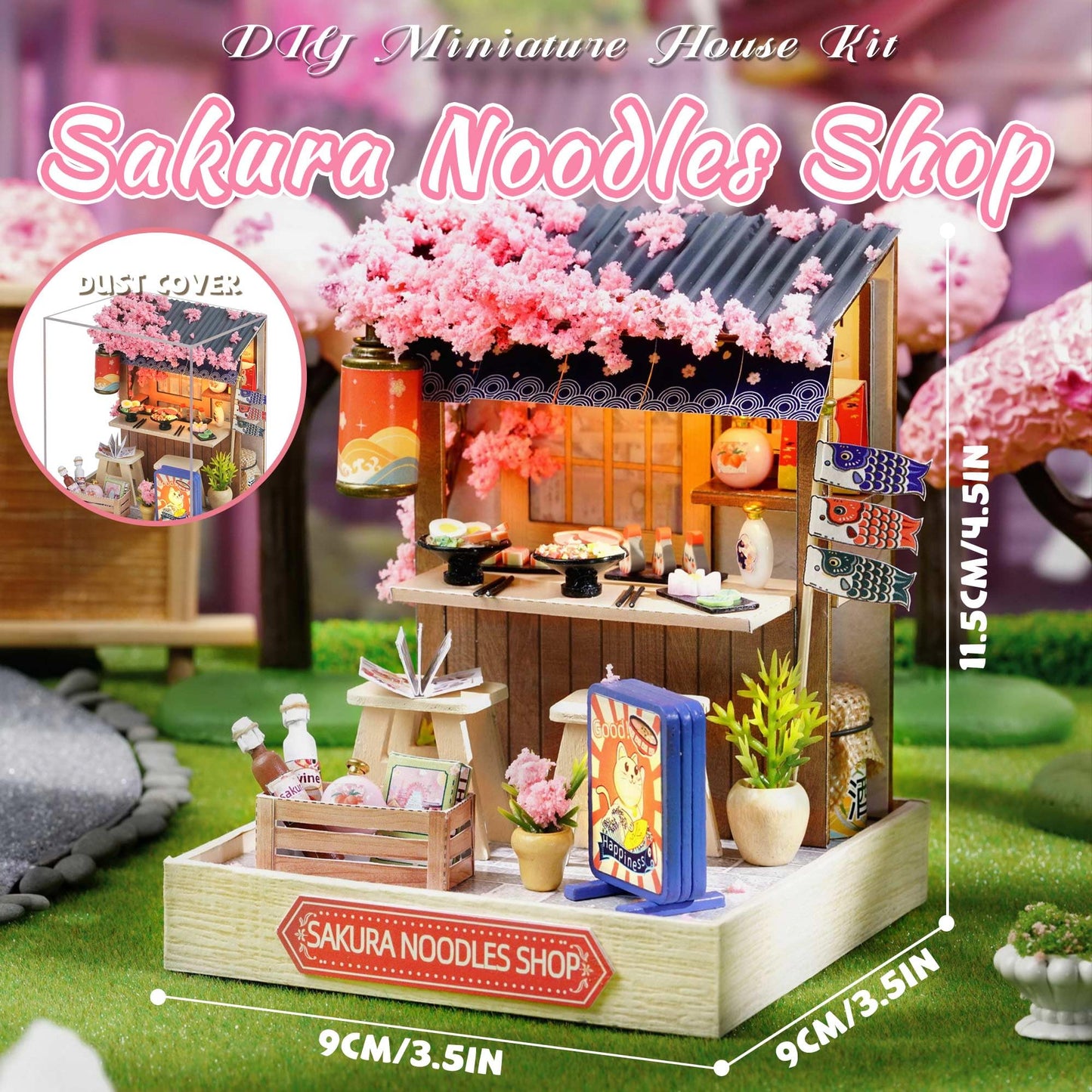 Kisoy Dollhouse Miniature Kit with Furniture — DIY 3D Wood House, Dust Cover, LED
