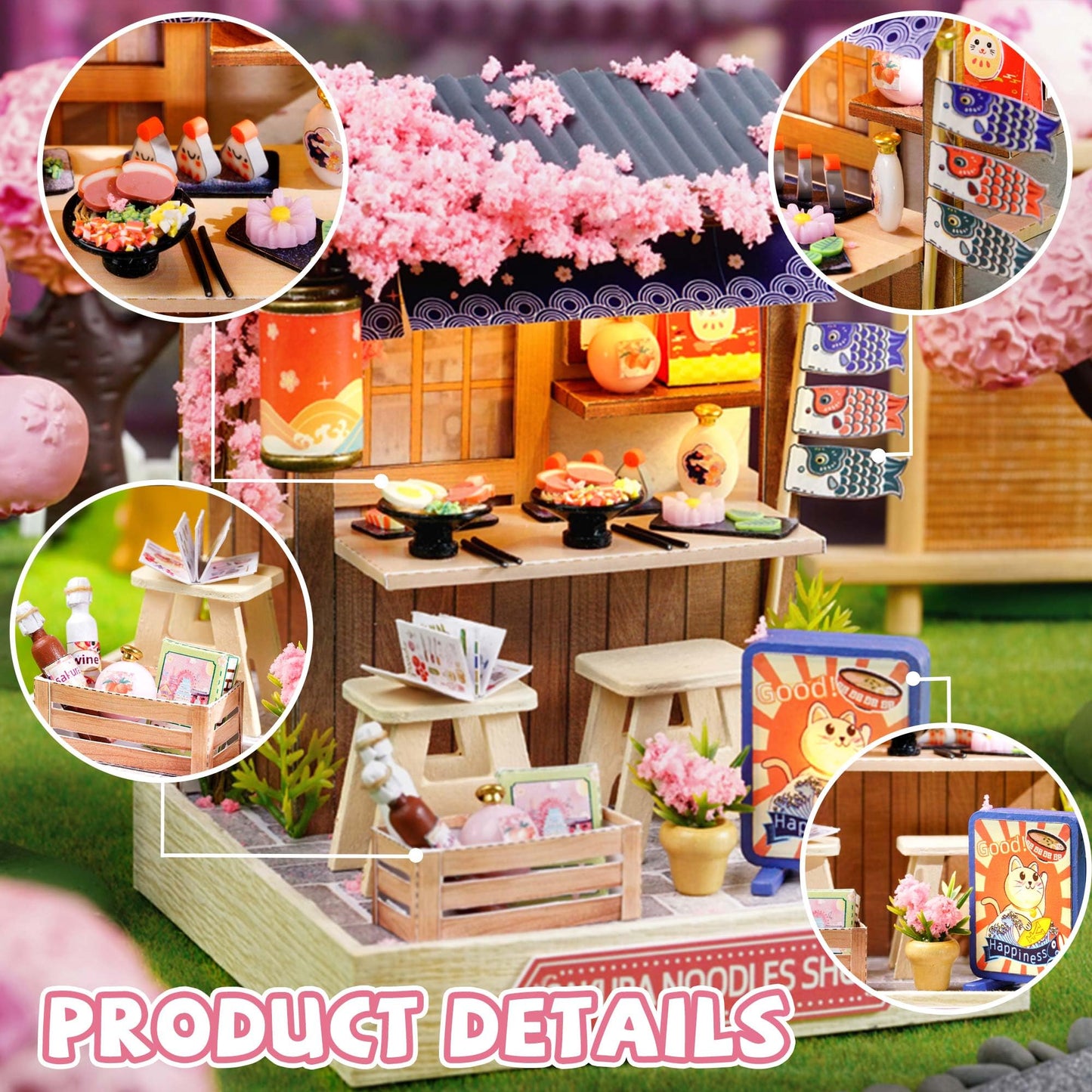 Kisoy Dollhouse Miniature Kit with Furniture — DIY 3D Wood House, Dust Cover, LED