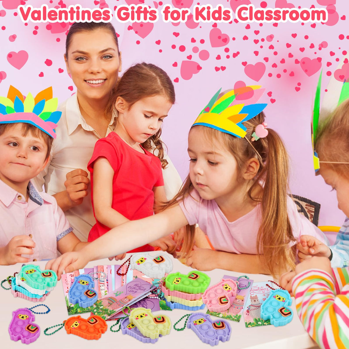Kiss Monkey Valentines Day Cards for Kids — 24 Llama Pop Fidget Toys