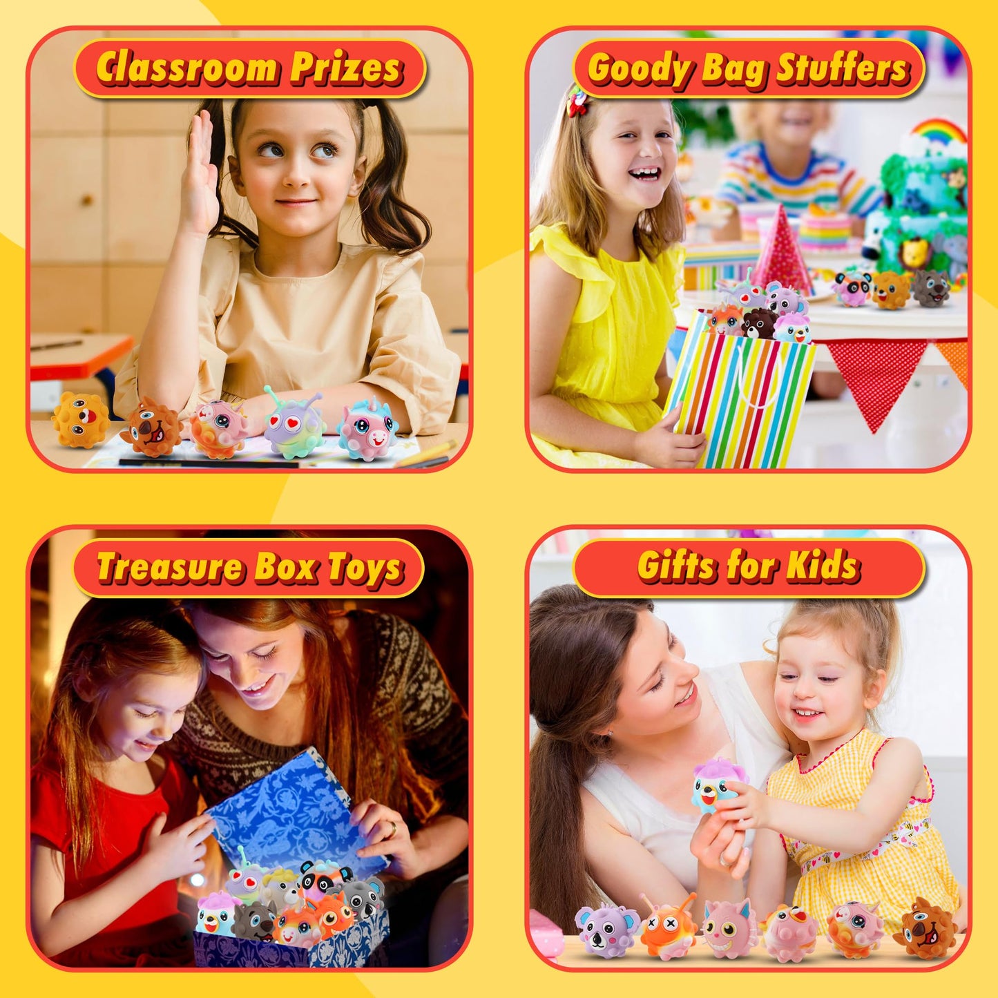 KissFree 24 Pack Animal Pop Balls – 3D Fidget Toys for Kids, Party Favors & Prizes