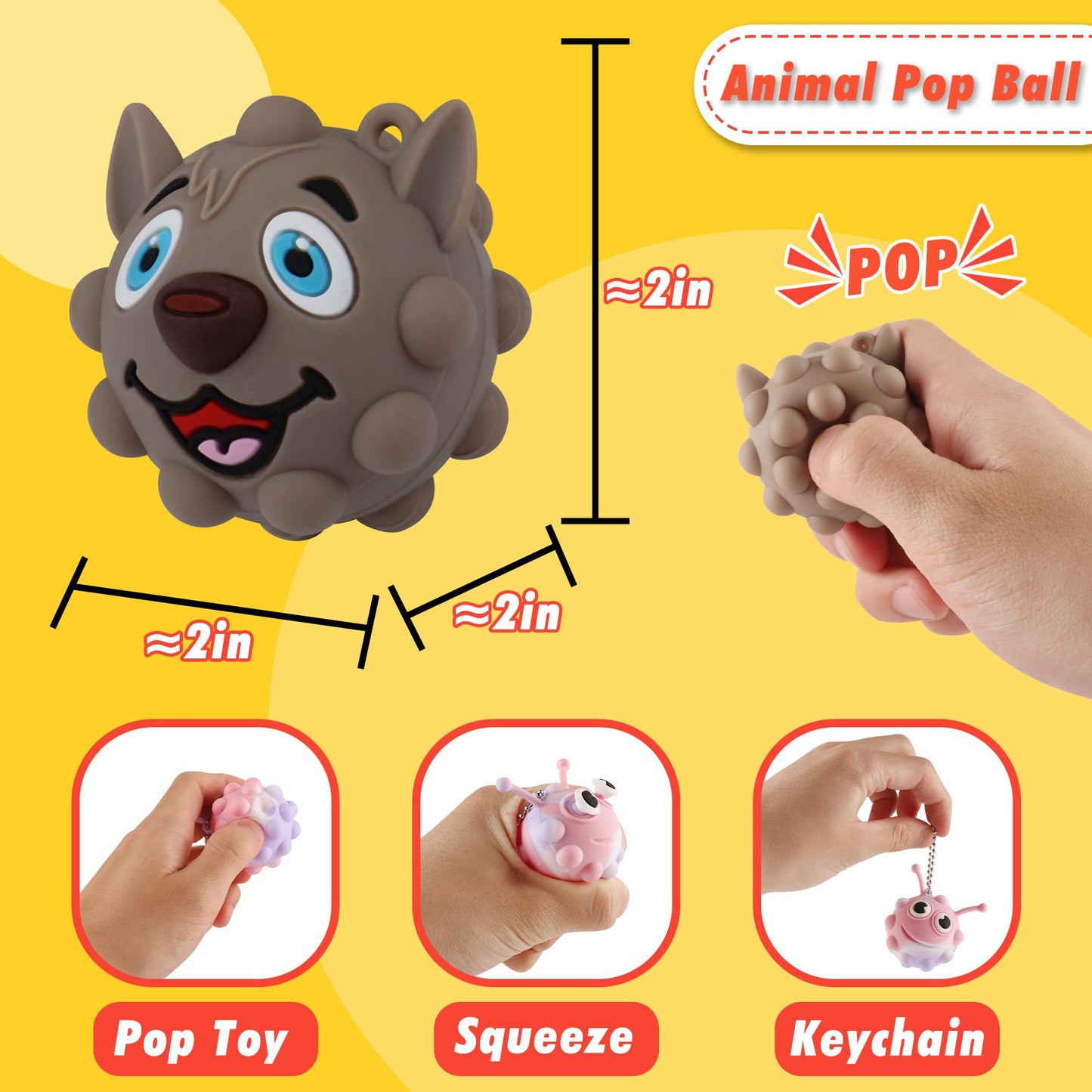 KissFree 24 Pack Animal Pop Balls – 3D Fidget Toys for Kids, Party Favors & Prizes