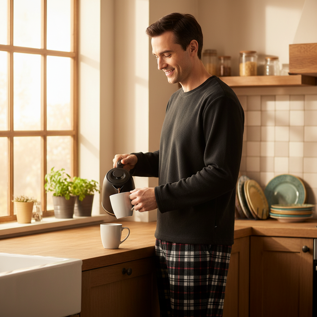 Cozy Up with Our Men's Thermal Fleece Pyjama Set - Stylish Black & Red Long Sleeve Design