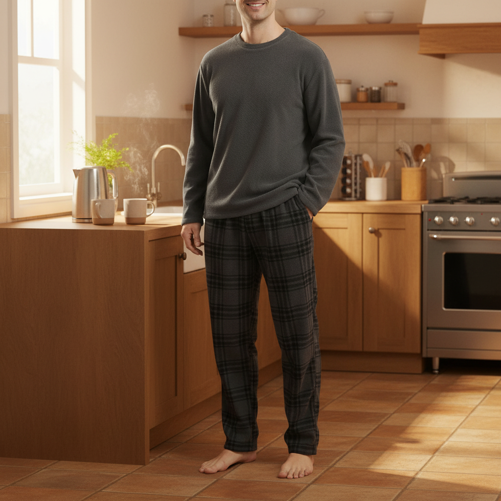 Men's Cozy Fleece Pajama Set - Embrace Ultimate Comfort in Stylish Grey Check Loungewear