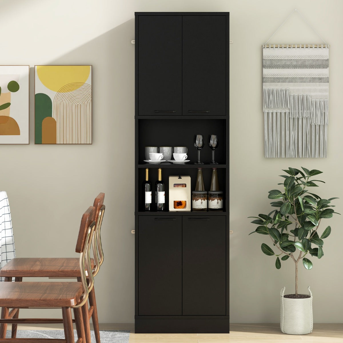 190cm Tall Freestanding Cupboard with Doors and Shelves-White