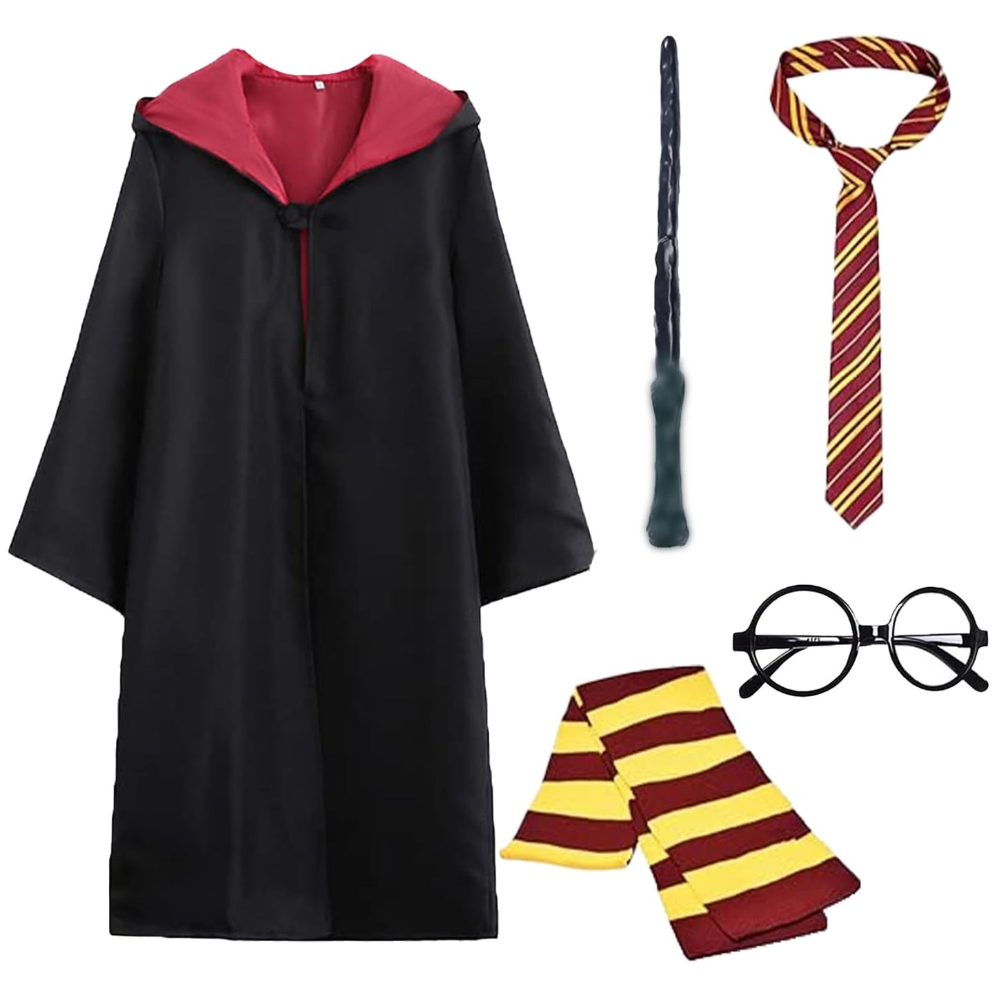 Kitimi Wizard Costume Cosplay Set1 — Robe, Wand, Tie, and Scarf for Adults