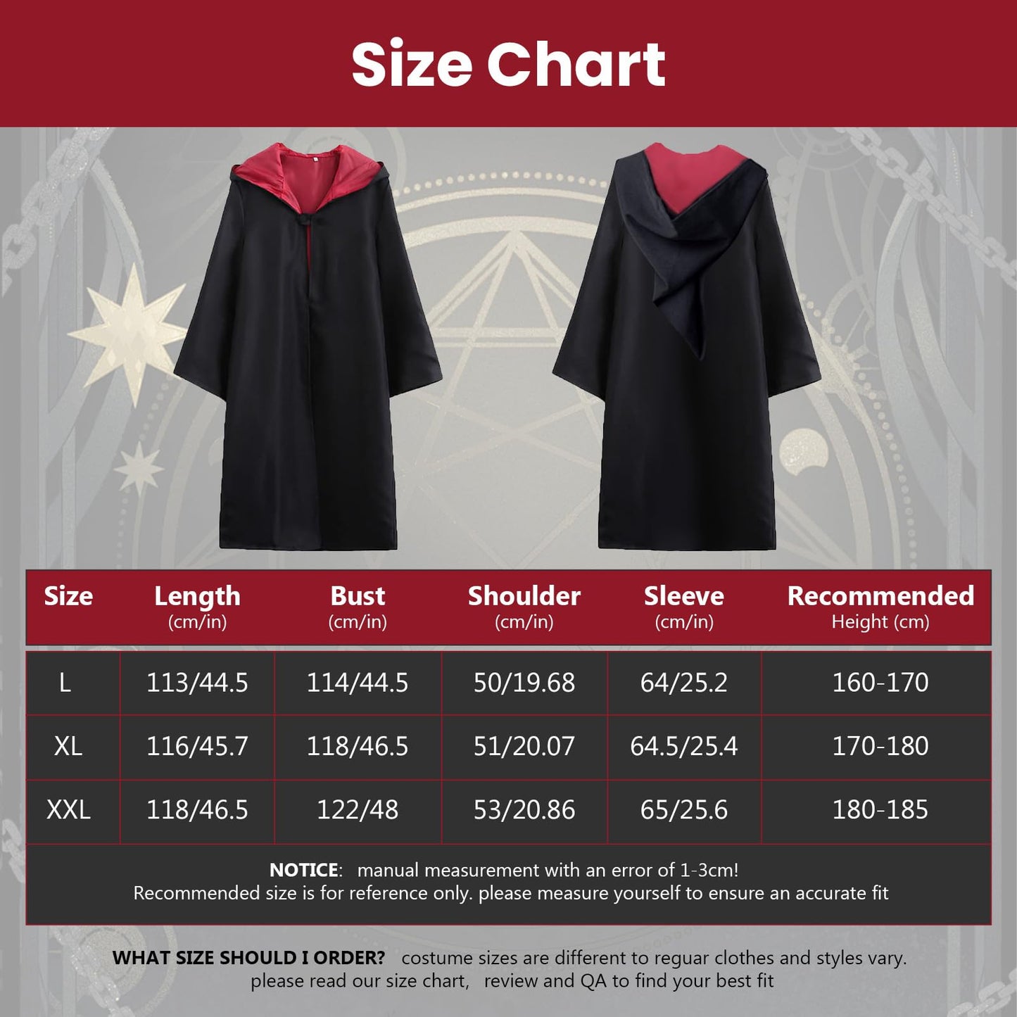 Kitimi Wizard Costume Cosplay Set1 — Robe, Wand, Tie, and Scarf for Adults