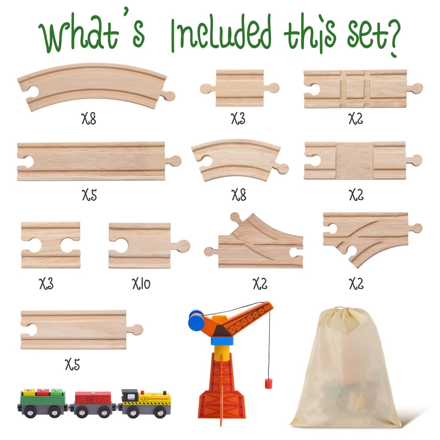 KiToyWod 62pcs Wooden Train Track Set – Compatible with Major Brands, for Ages 3-10