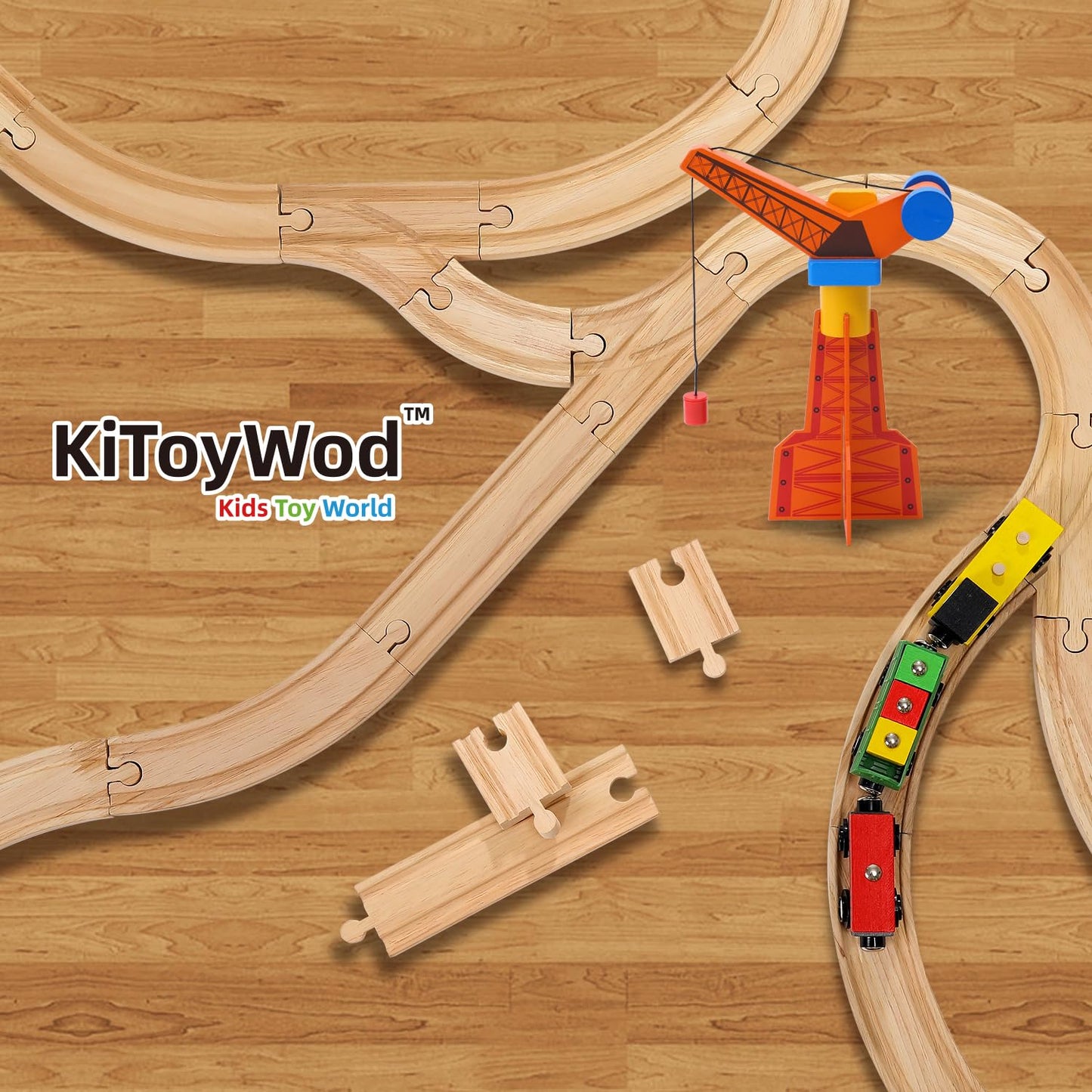 KiToyWod 62pcs Wooden Train Track Set – Compatible with Major Brands, for Ages 3-10