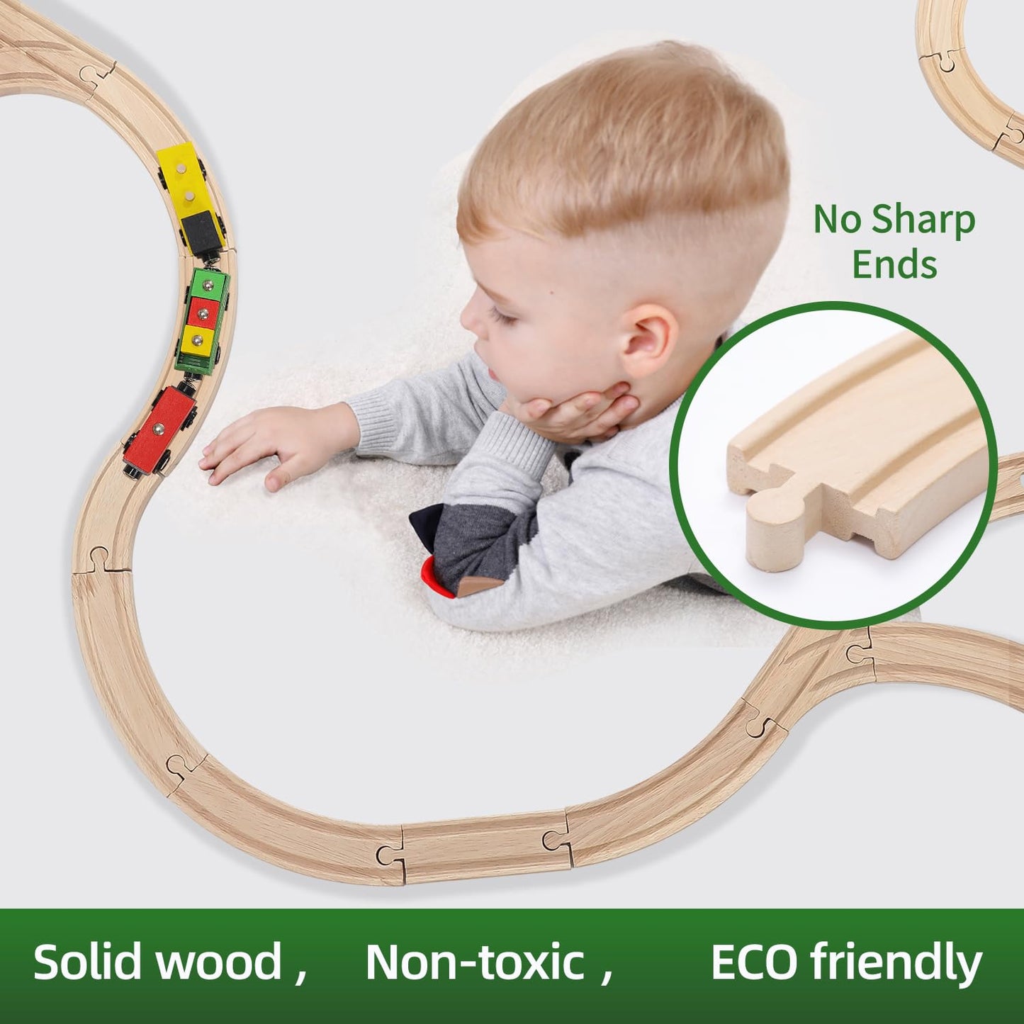 KiToyWod 62pcs Wooden Train Track Set – Compatible with Major Brands, for Ages 3-10
