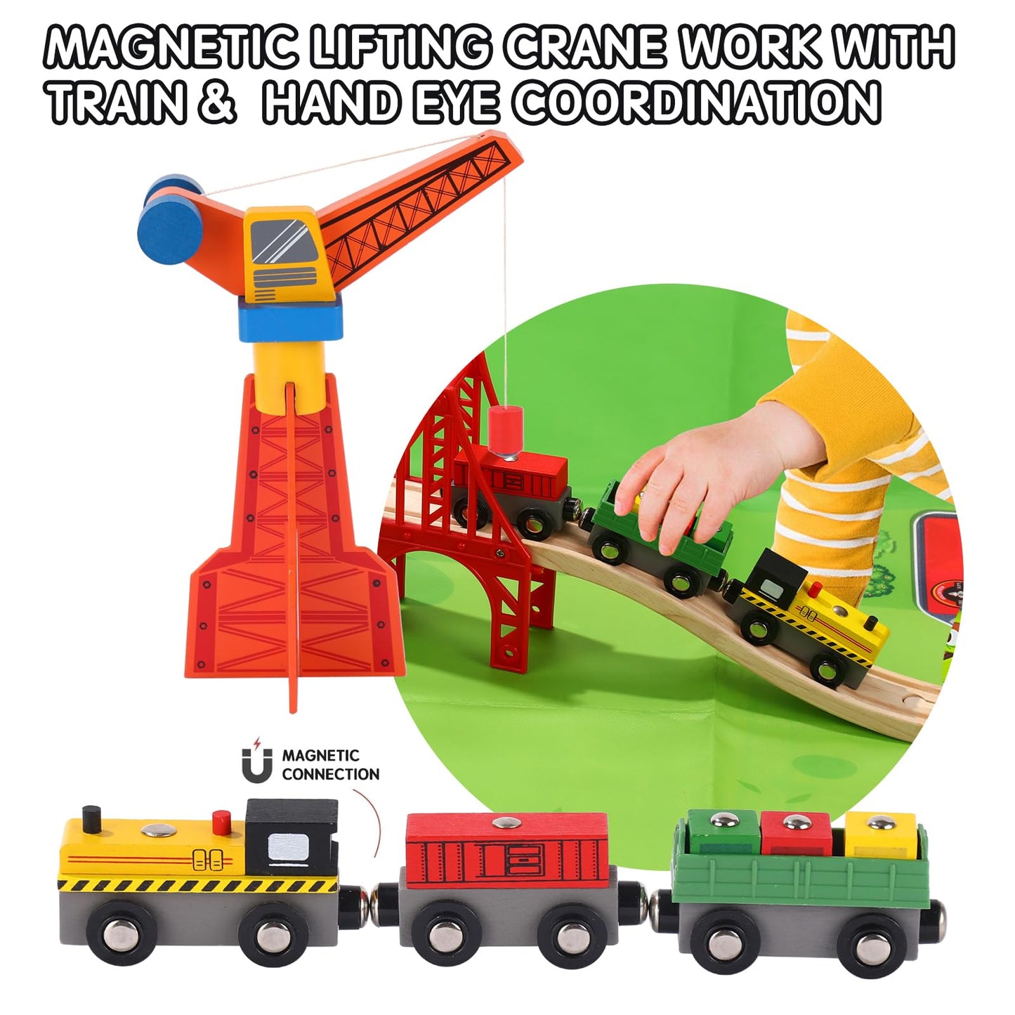 KiToyWod 62pcs Wooden Train Track Set – Compatible with Major Brands, for Ages 3-10
