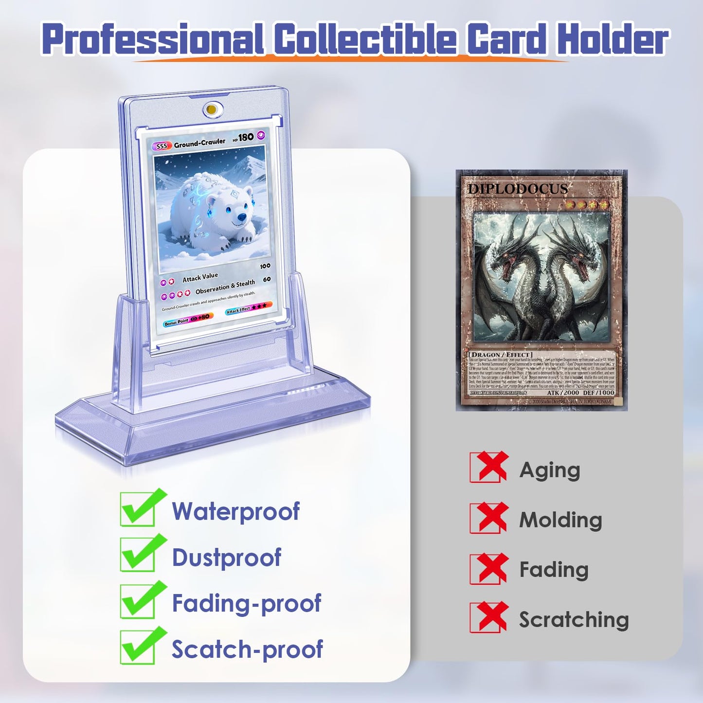 Kitoyz 8Pcs Magnetic Card Holders with 8 Stands – 35pt Acrylic Card Sleeves for Trading & Sports Cards
