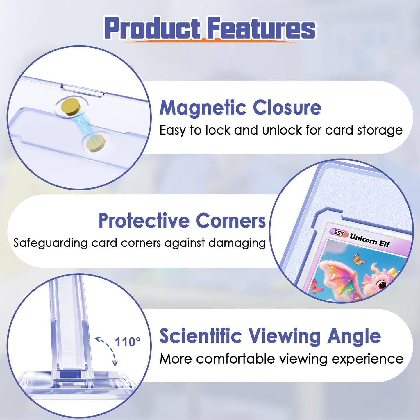 Kitoyz 12Pcs Magnetic Card Holders with 12 Stands – 35pt Acrylic, UV Coated