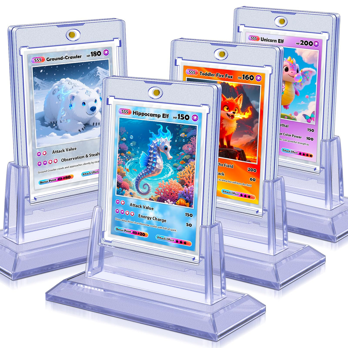 Kitoyz Magnetic Card Holders (4 Pack) – 35pt Acrylic Protectors with Stands for Sports, Trading & Game Cards