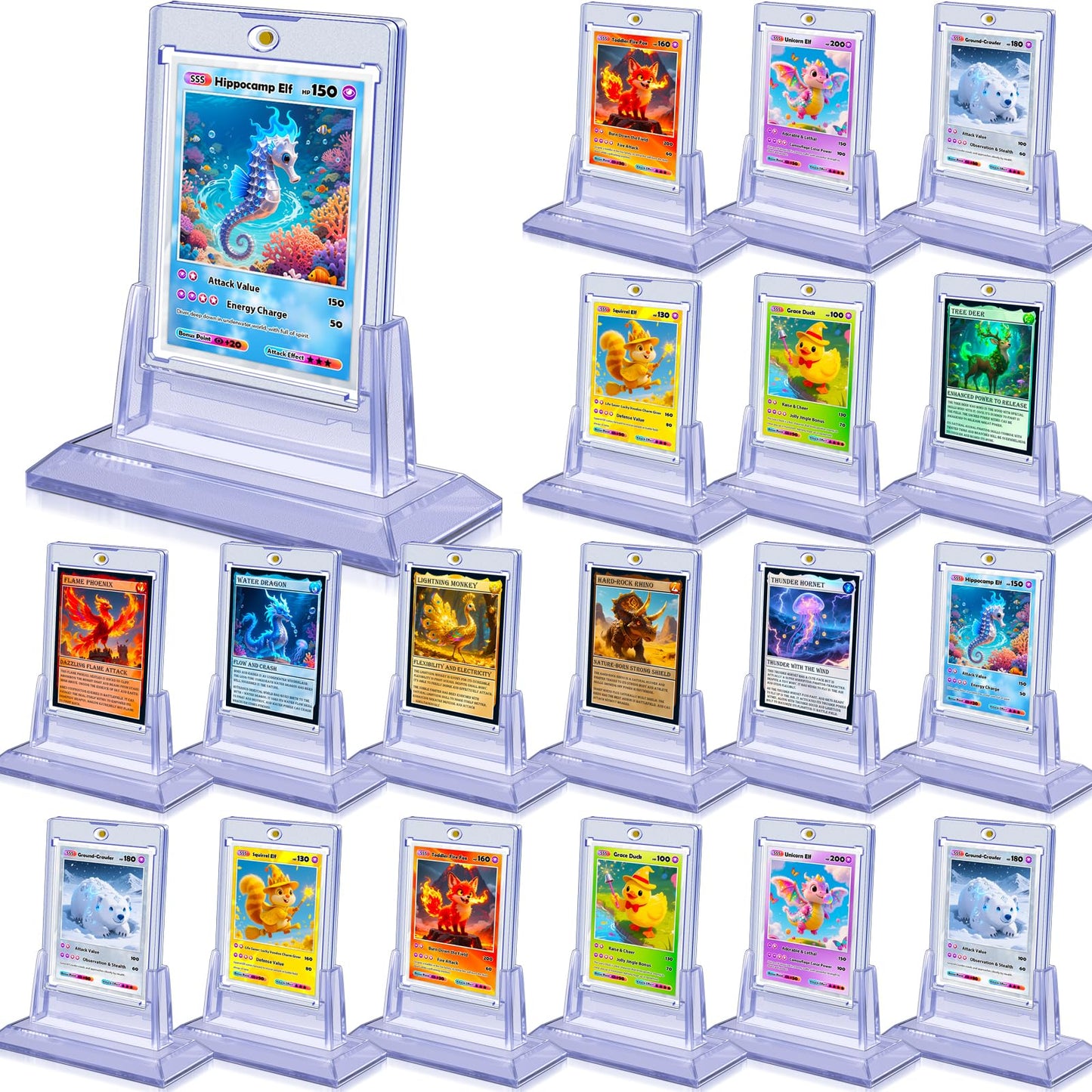 Kitoyz 24Pcs Magnetic Card Holders with 24 Bases – 35pt Acrylic Protectors for Trading Cards