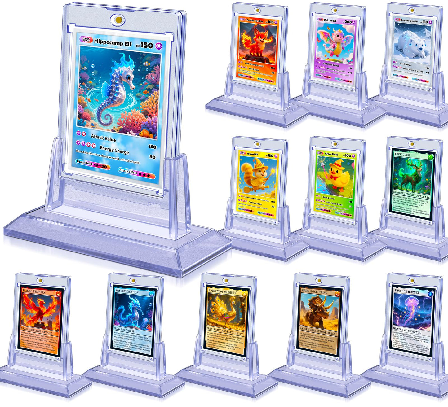 Kitoyz 12Pcs Magnetic Card Holders with 12 Stands – 35pt Acrylic, UV Coated