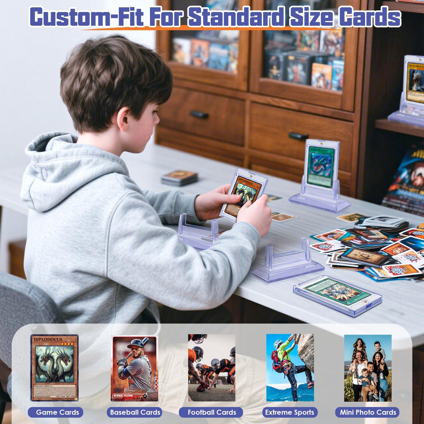 Kitoyz 8Pcs Magnetic Card Holders with 8 Stands – 35pt Acrylic Card Sleeves for Trading & Sports Cards