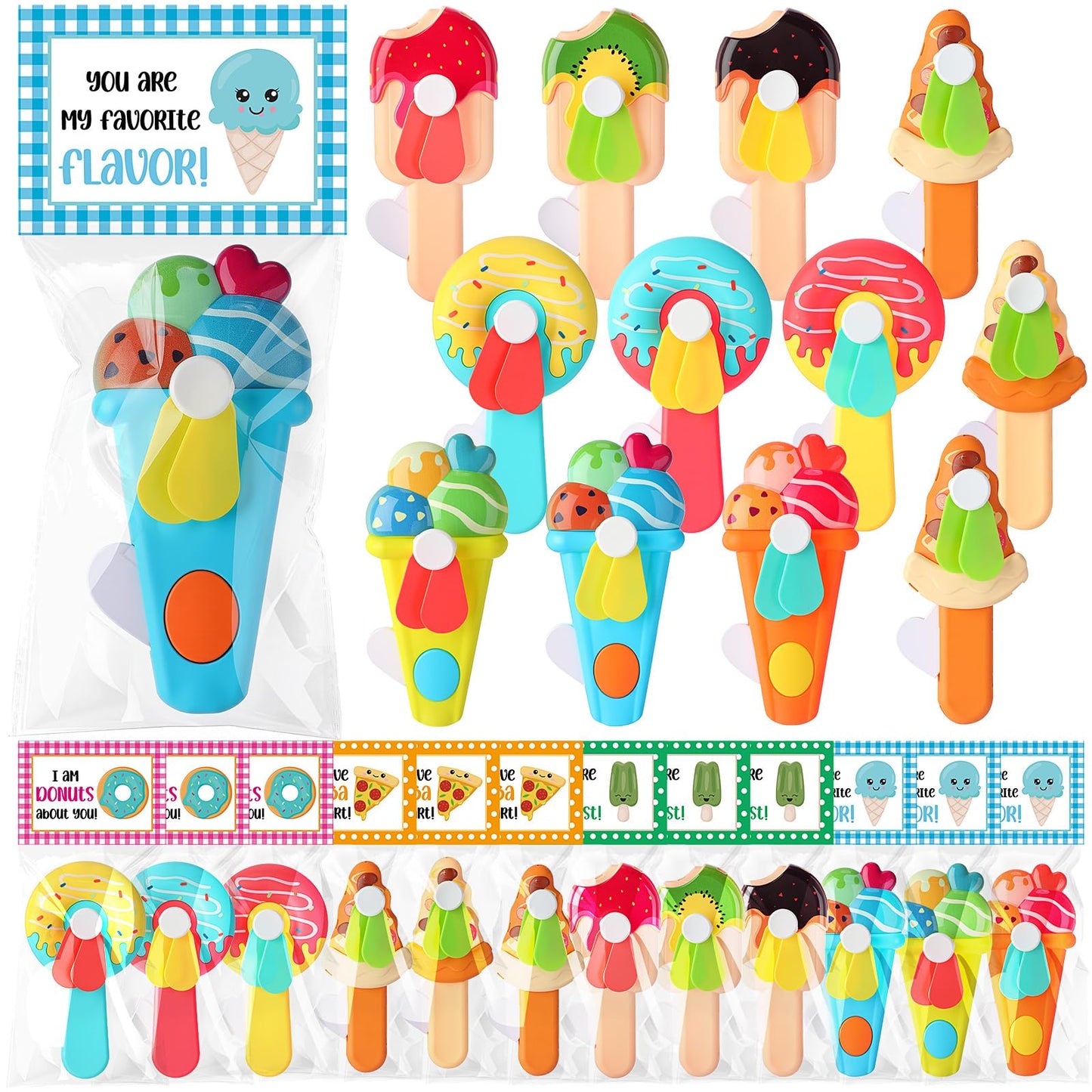 Kittmip 24 Pack Mini Ice Cream Handheld Fans with Cards – Portable Gift Set