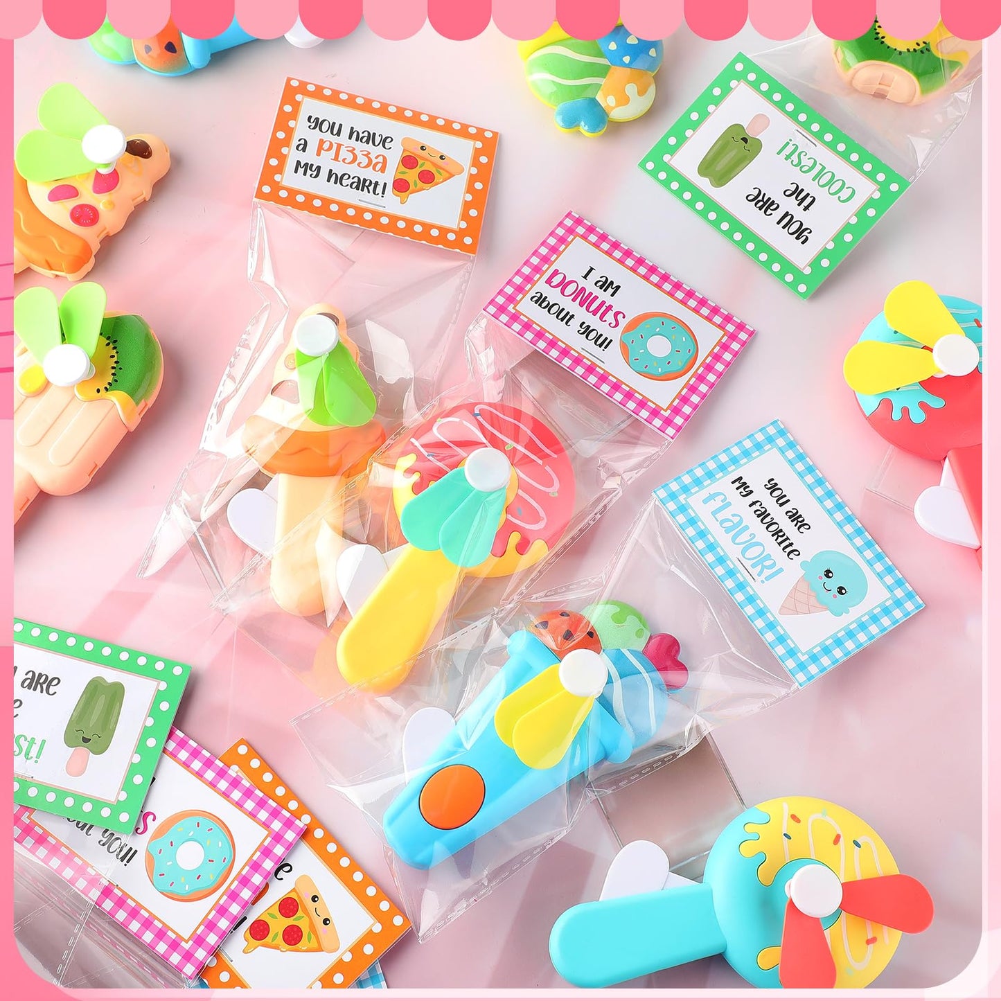 Kittmip 24 Pack Mini Ice Cream Handheld Fans with Cards – Portable Gift Set