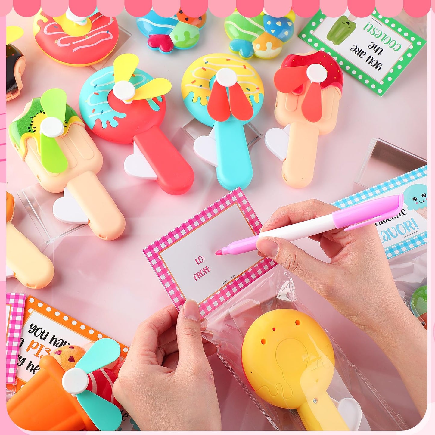 Kittmip 24 Pack Mini Ice Cream Handheld Fans with Cards – Portable Gift Set