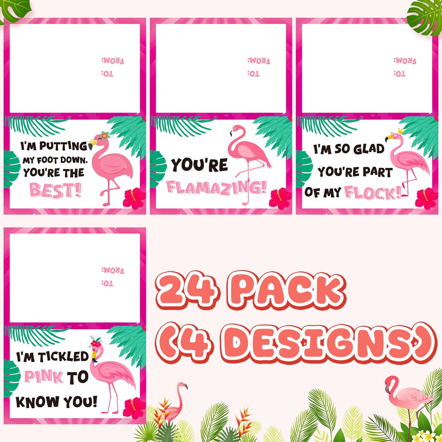 Kittmip 24-Pack Mini Flamingo Fans – Portable Handheld Gift Set with Cards