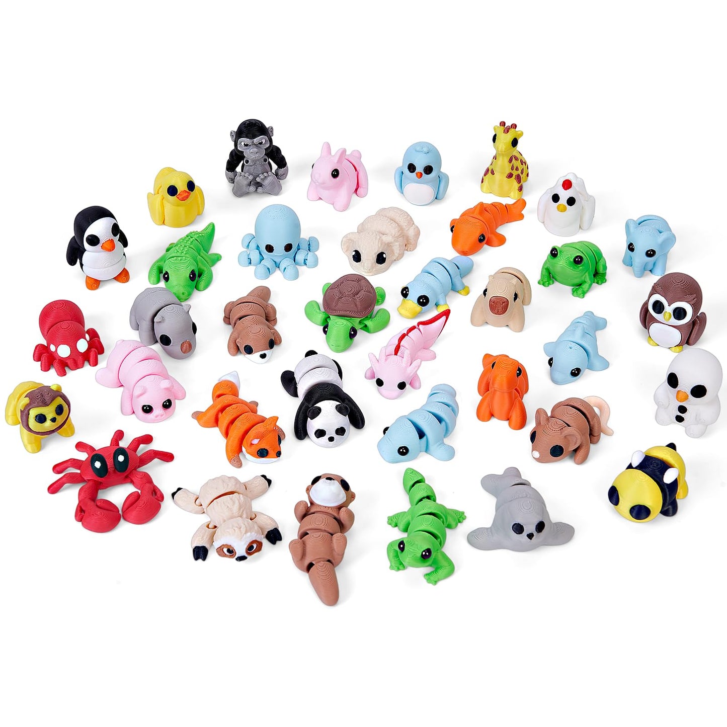 KittyCode 36PCS Mini 3D Printed Animal Figurines – Articulated Fidget Toys & Desk Decor
