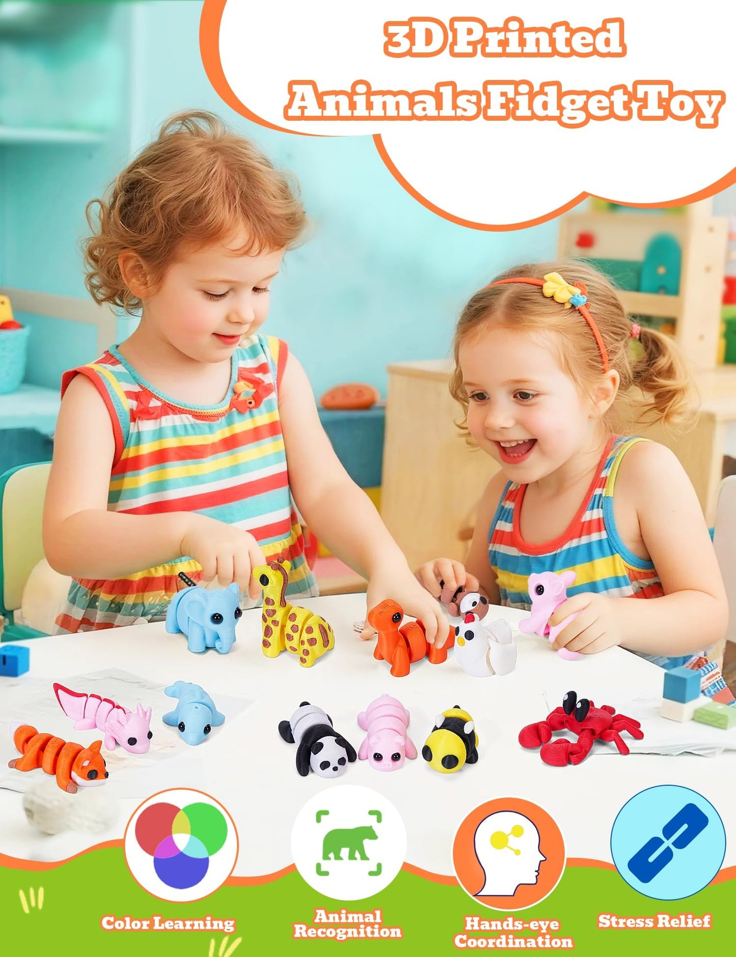 KittyCode 36PCS Mini 3D Printed Animal Figurines – Articulated Fidget Toys & Desk Decor