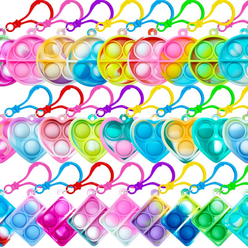Kitysey Mini Pop Fidget Keychain 30-Pack – Colorful Silicone Toys for Kids
