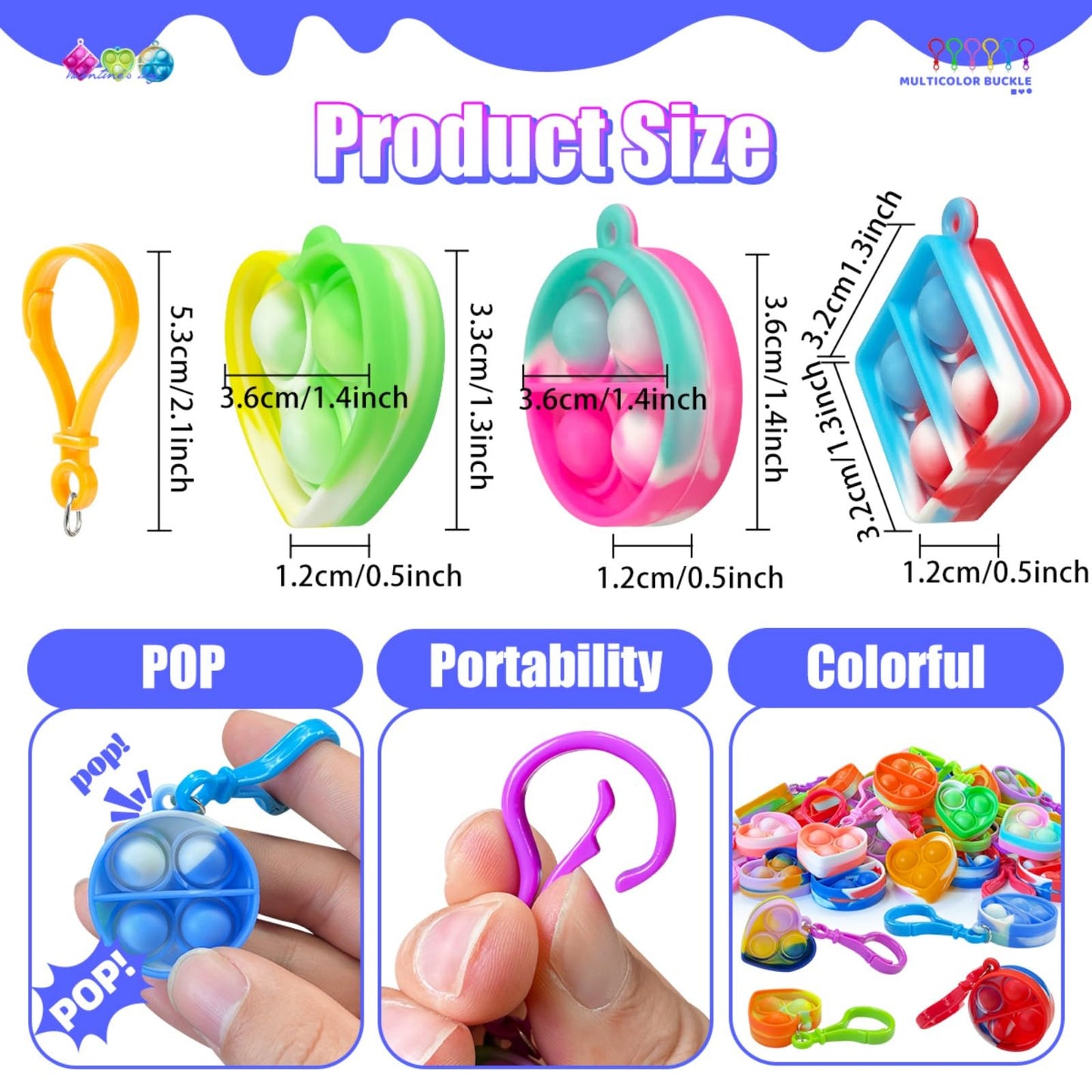 Kitysey Mini Pop Fidget Keychain 30-Pack – Colorful Silicone Toys for Kids