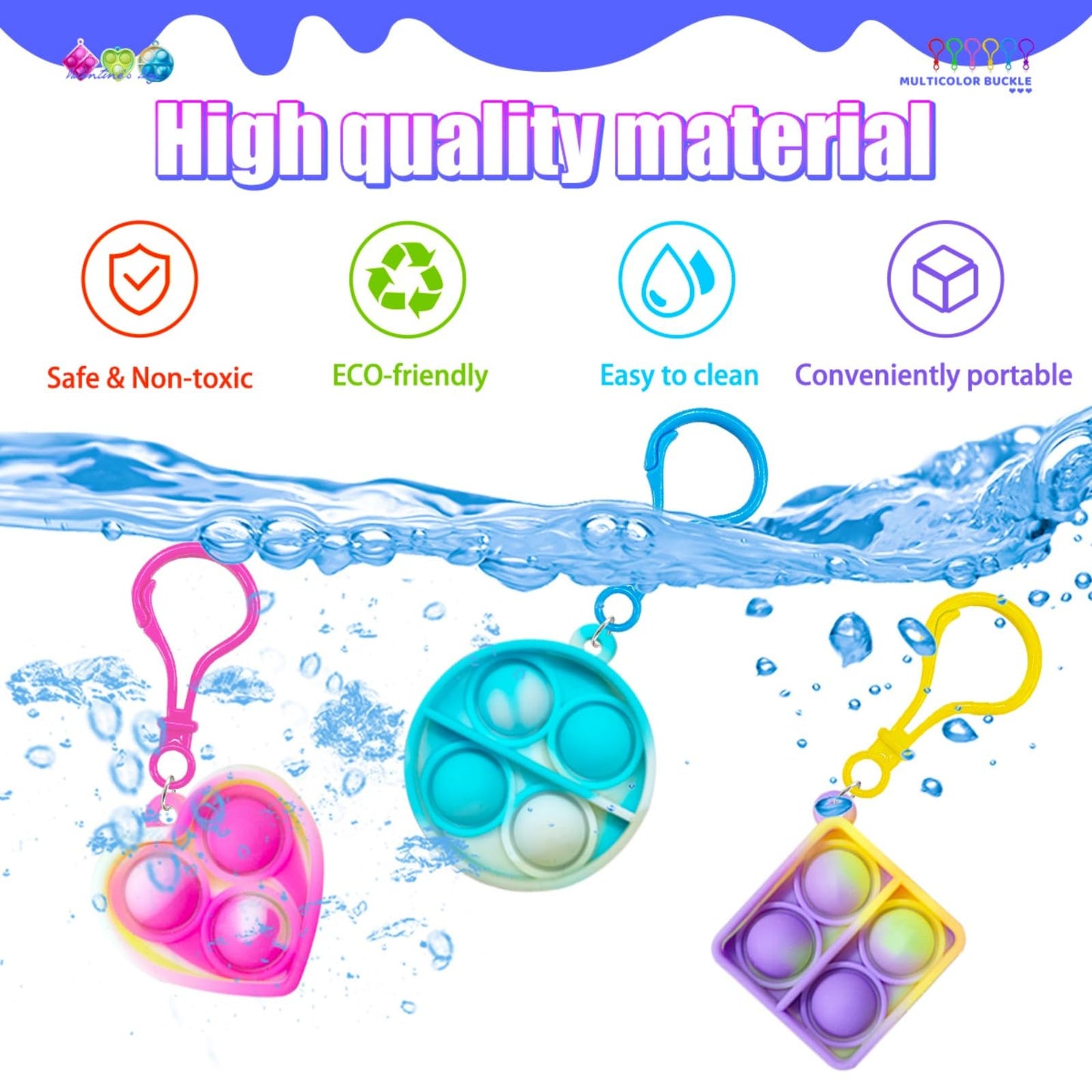Kitysey Mini Pop Fidget Keychain 30-Pack – Colorful Silicone Toys for Kids