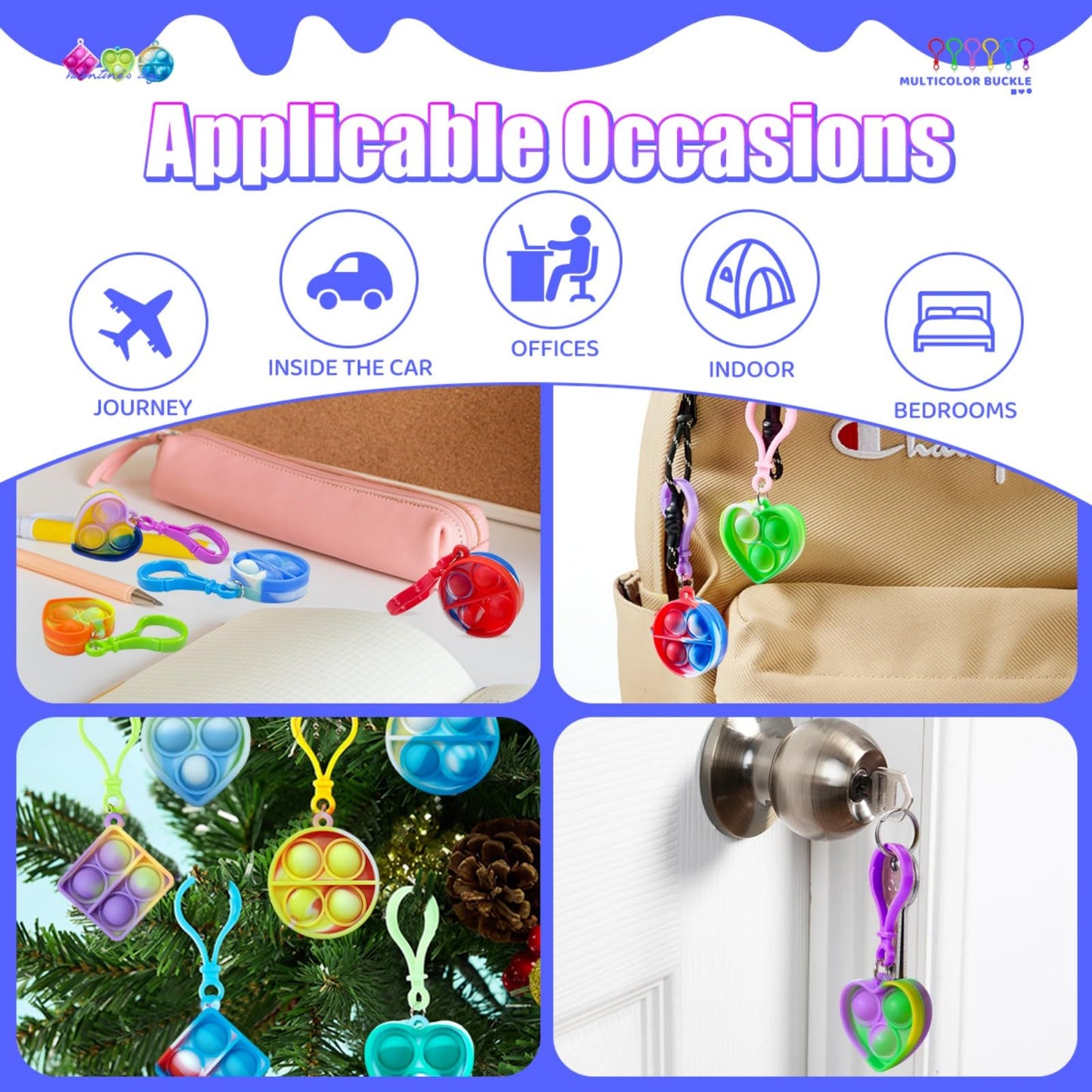 Kitysey Mini Pop Fidget Keychain 30-Pack – Colorful Silicone Toys for Kids