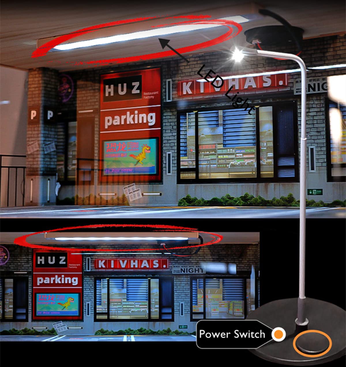 kivcmds 1:18 Scale 3-Tiers Model Car Display Case with Parking Lot Scene and LED Lighting