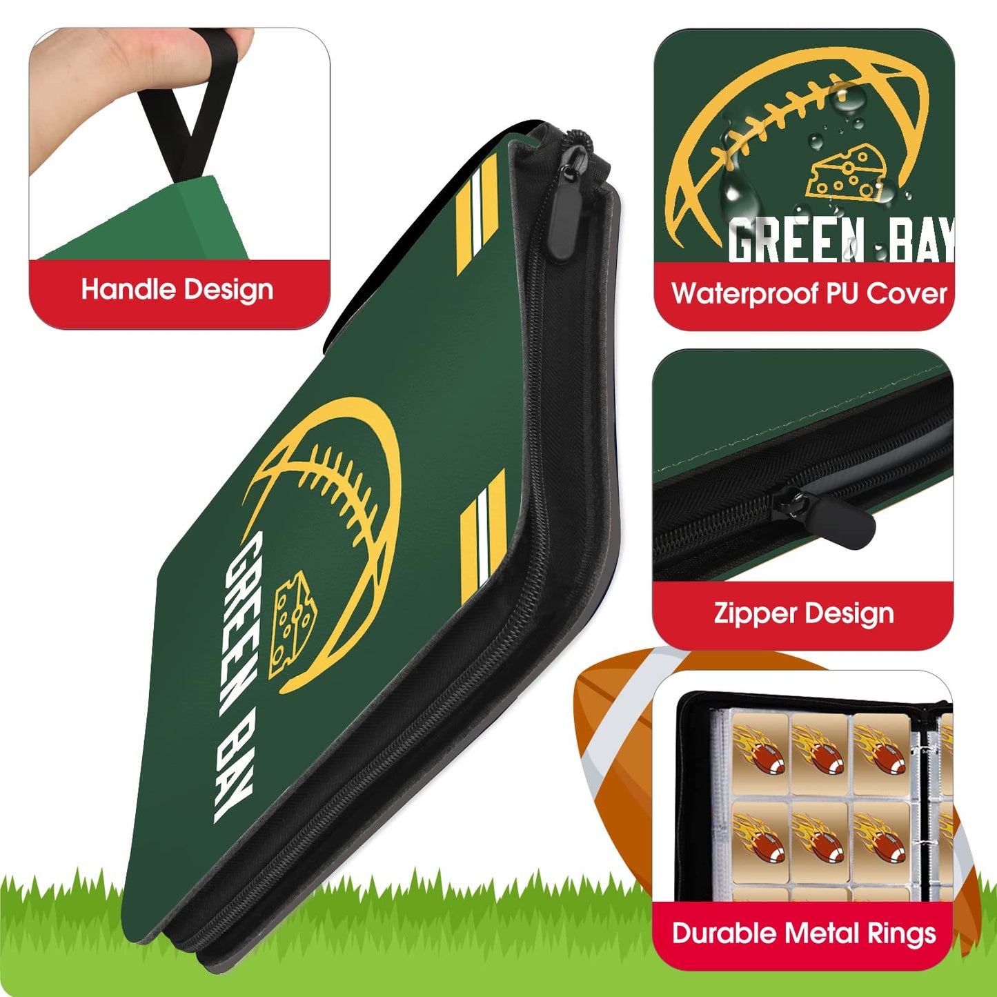 KivolFun Green Bay Football Card Binder - 900 Pocket 3-Ring Organizer