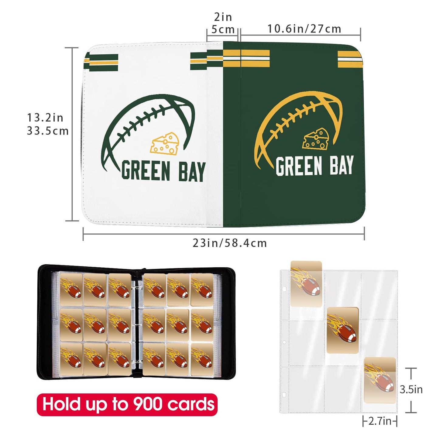 KivolFun Green Bay Football Card Binder - 900 Pocket 3-Ring Organizer