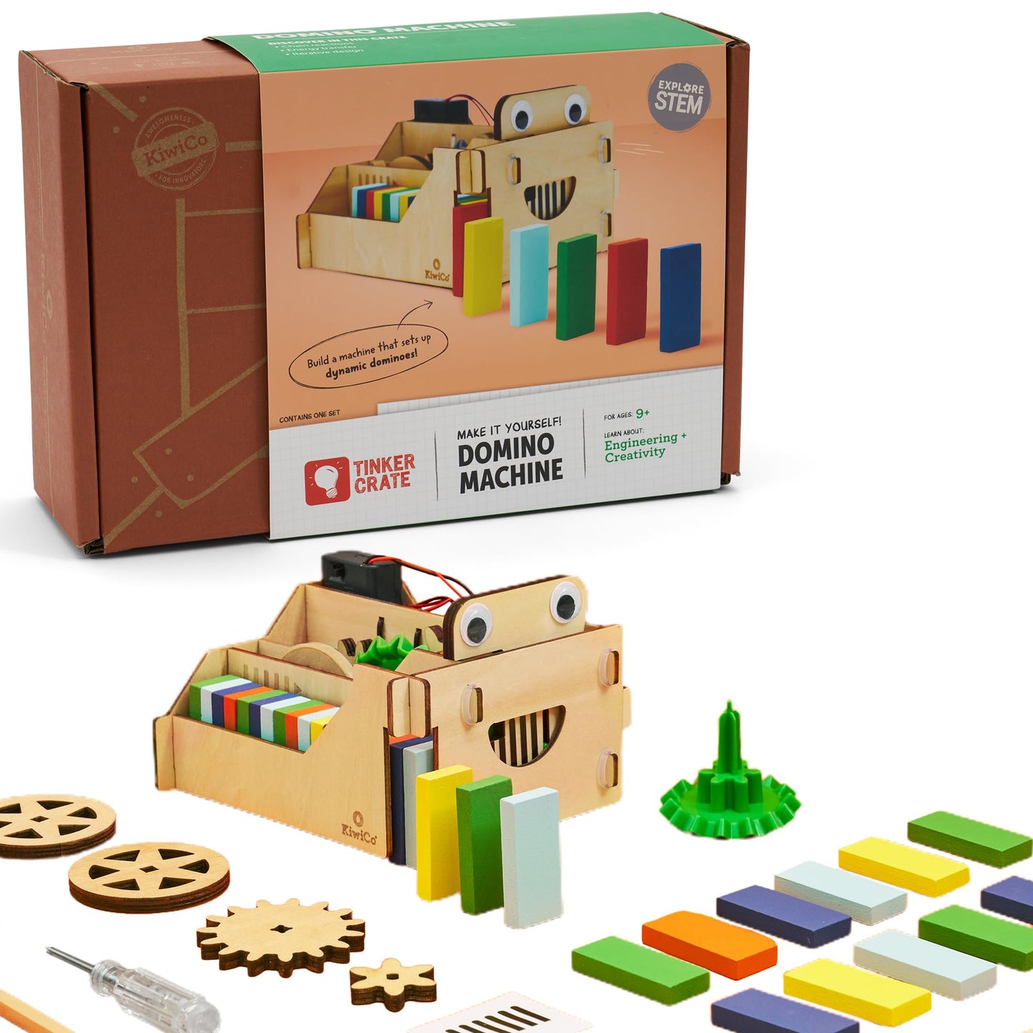 KiwiCo Domino Machine: Wooden Domino Robot Gift Set for Ages 9+