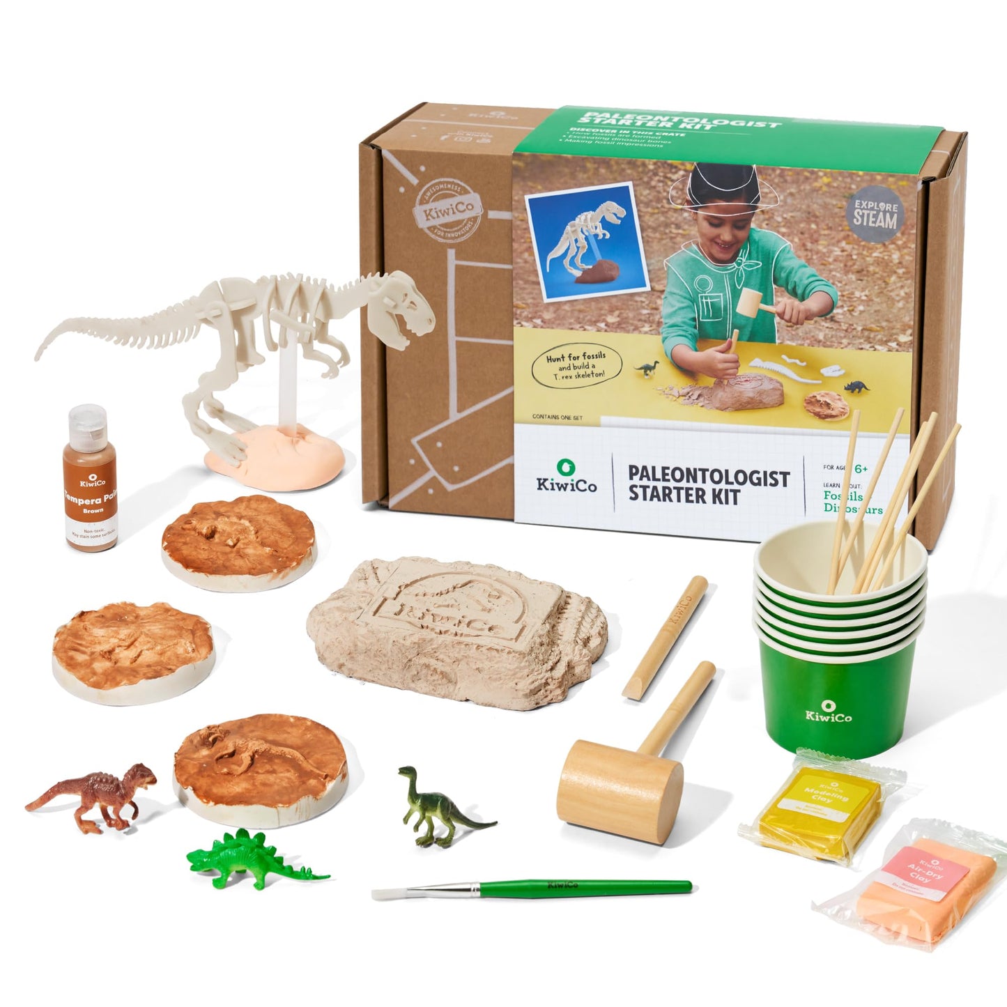 KiwiCo Dinosaur Fossil Dig Kit for Kids 6+ | Excavate & Build Dinosaur Skeleton | STEM Paleontology Kit & Poster